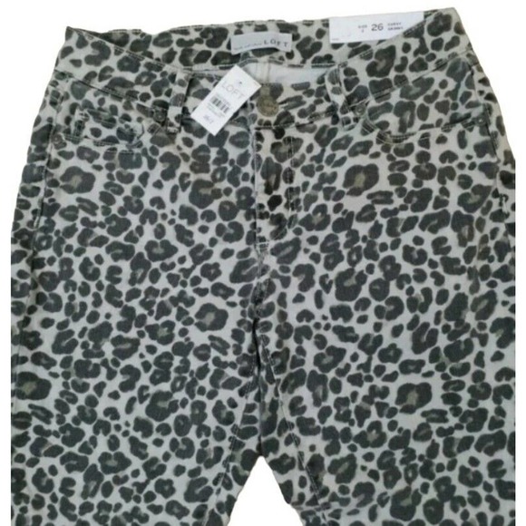 LOFT~Woman Size 2/26~Gray Animal Leopard Print Curvy Skinny Jeans Pants NWT. - Picture 7 of 12